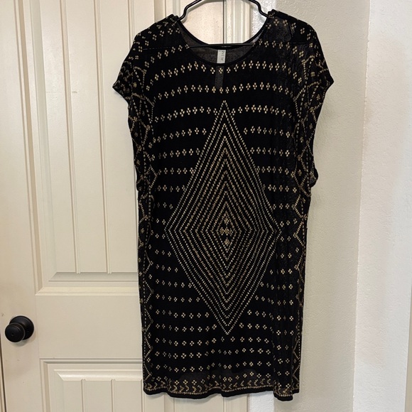 Free People Dresses & Skirts - Free People New Romantics Lace Mesh Mini Dress Black Gold Boho XS